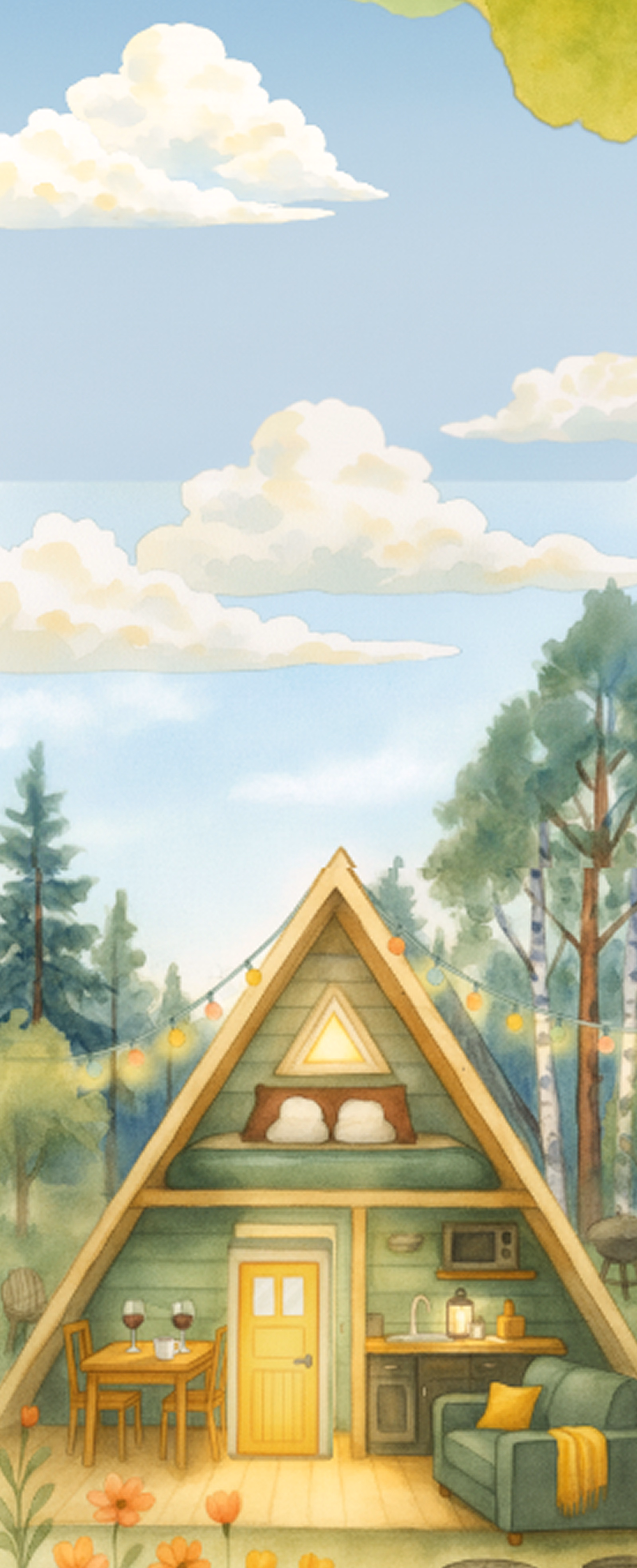 Illustration: house against the clouds